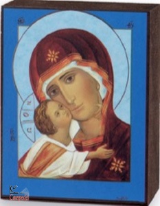 , Tavola icona Madonna Bambino sampa su legno