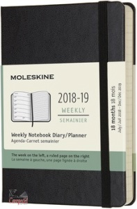 MOLESKINE, 18 month weekly notebook pkt blk hard cover 2019