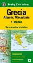 TOURING CLUB T.C.I., Grecia Albania Macedonia. Carta 1:800.000
